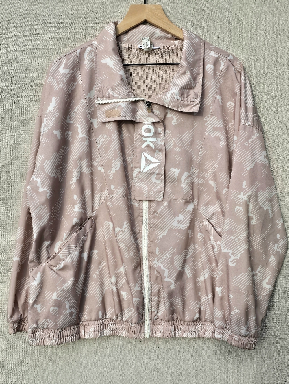 Reebok Printed Mesh Focus Track Jacket Mushroom Pink XXL Windbreaker